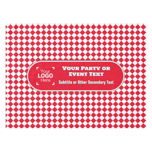 Red & White Diamond - Custom Logo Business Events Tablecloth (Front (Horizontal))