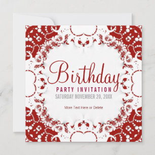 Red White digi-Lace Party Anniversaire Invitation