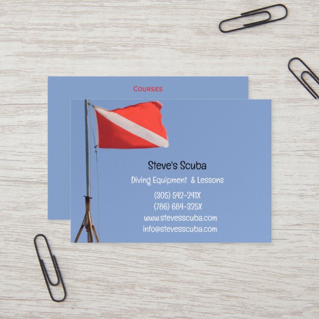  Red & White Diving Instructor  Snorkelling Scuba  Business Card (Front/Back In Situ)