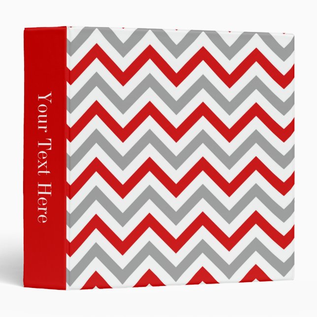 Red, White, Dk Grey Large Chevron ZigZag Pattern Binder (Front/Spine)
