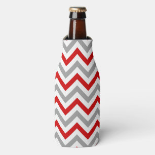 Red, White, Dk Grey Large Chevron ZigZag Pattern Bottle Cooler