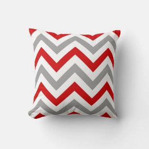 Red, White, Dk Grey Large Chevron ZigZag Pattern Throw Pillow