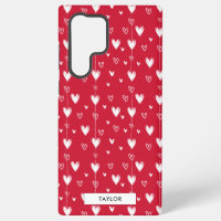 Red White Doodle Hearts Pattern Personalized Name