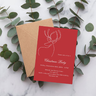 Red white doodle reindeer modern Christmas Party Invitation