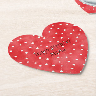 Red White Dots Birthday Paper Coaster