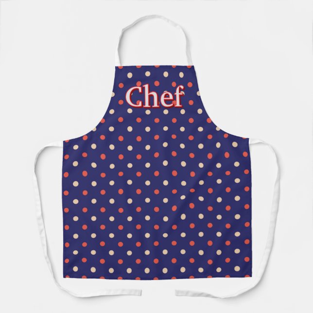 Red White Dots Blue Chef  Apron (Front)