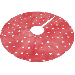 Red White Dots Christmas Brushed Polyester Tree Skirt