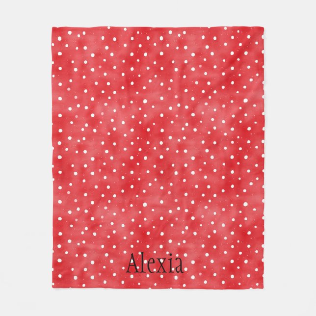 Red White Dots Fleece Blanket (Front)
