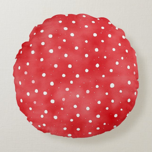 Red White Dots Ladybugs Round Pillow (Front)