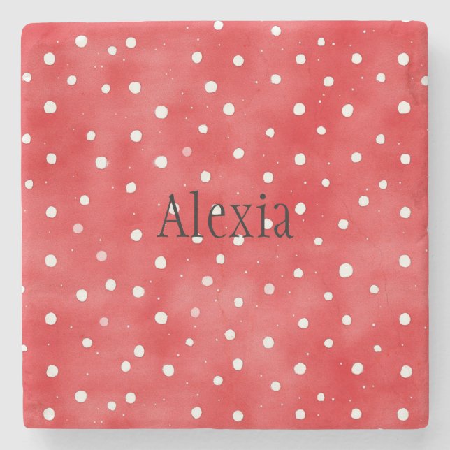 Red White Dots Stone Coaster (Front)