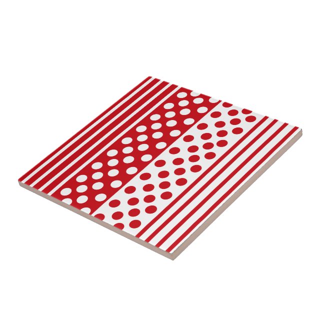 Red White Dots Striped Ceramic Tile - Your Coilors (Side)
