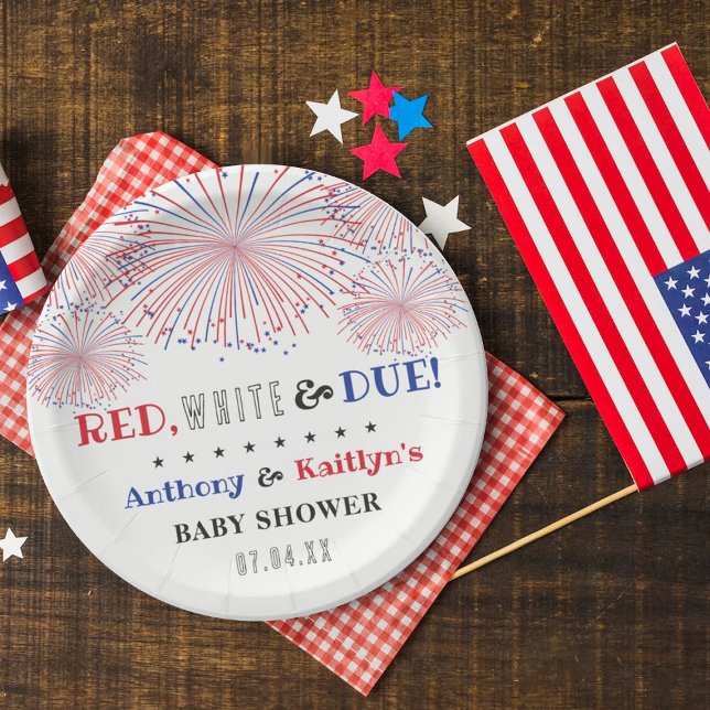 Red, White & Due! 4th Of July Baby Shower Paper Plate (Creator Uploaded)