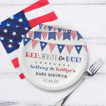 Red, White & Due! 4th Of July Baby Shower Paper Plate<br><div class="desc">Celebrate in style with these trendy 4th of July baby shower paper plates. The design is easy to personalize with your own wording and your family and friends will be thrilled when they see these fabulous party plates. Matching items can be found in the collection.</div>