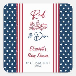 Red White & Due 4th of July Baby Shower Square Sticker