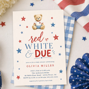 Red White & Due Baby Shower Invitation