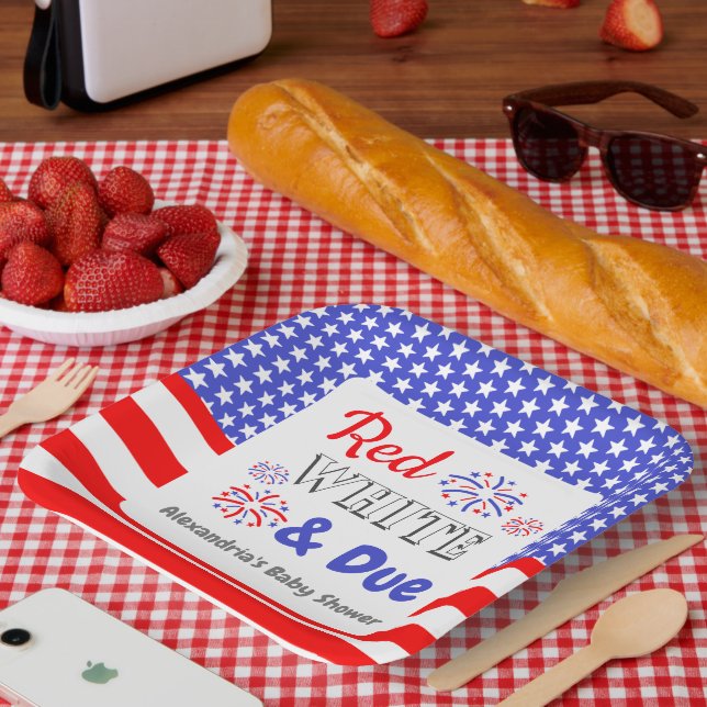 Red White & Due Baby Shower Paper Plate (Picnic)