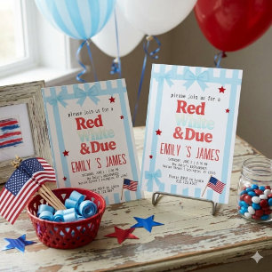 Red White & Due Blue Stripes & Bows Baby Shower  Invitation