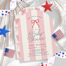 Red White & Due Bow Stripes Girl Baby Shower