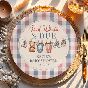 Red White Due Clothesline Baby Shower Paper Plate