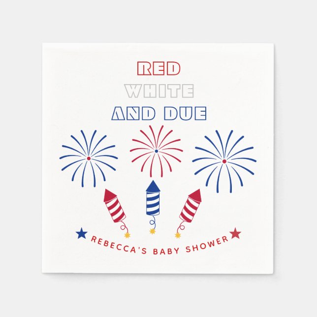 Red White Due Fourth July firecrackers baby shower Napkin (Front)