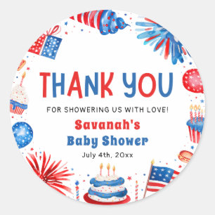 Red, White & Due Gender Neutral Baby Shower Classic Round Sticker