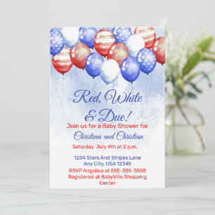 Red White & Due Independence Day Baby Shower Invitation