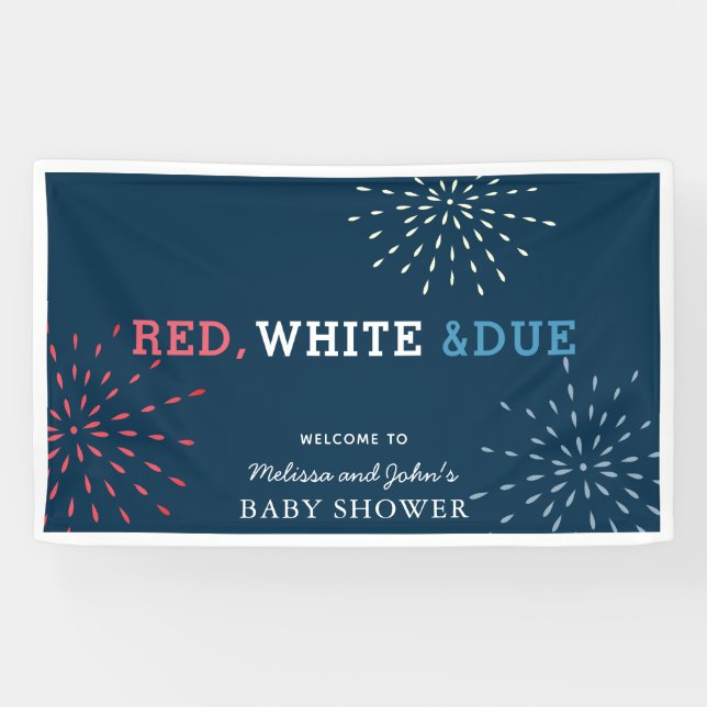 Red, White & Due July 4th Fireworks Baby Shower Banner (Horizontal)
