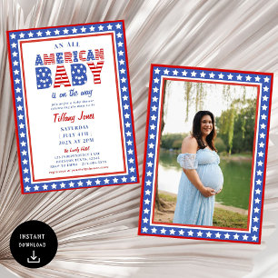 Red White & Due Stars 4th of July Baby Shower Invitation