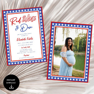 Red White & Due Stars 4th of July Baby Shower Invitation