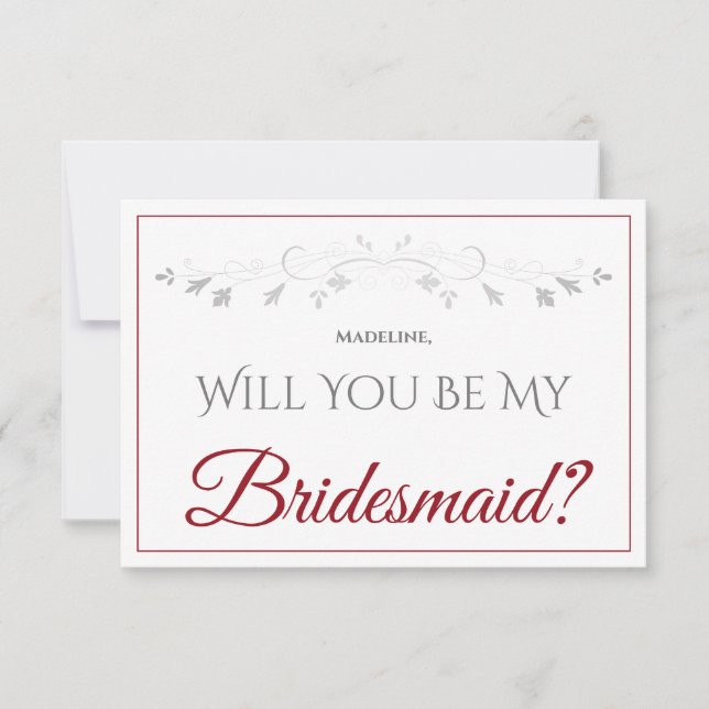 Red & White Elegant Be My Bridesmaid Card (Front)