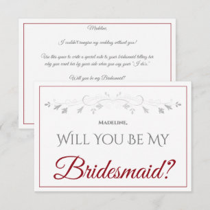Red & White Elegant Be My Bridesmaid Card