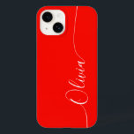 Red White Elegant Calligraphy Script Name Case-Mate iPhone 14 Case<br><div class="desc">Red White Elegant Calligraphy Script Custom Personalized Name iPhone 14 Smart Phone Cases features a modern and trendy simple and stylish design with your personalized name in elegant hand written calligraphy script typography on a red background. Designed by ©Evco Studio www.zazzle.com/store/evcostudio</div>