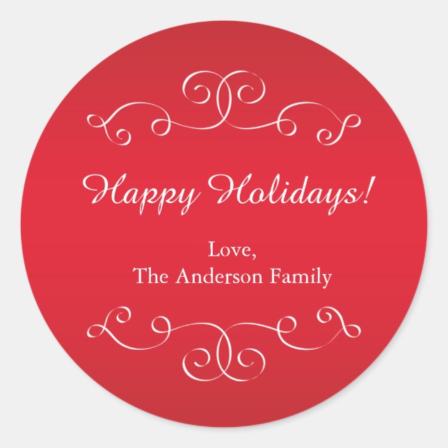 Red White Elegant Christmas Holiday Sticker Label (Front)