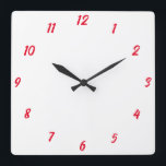 Red White Elegant Custom Colourful Cute Gift 2023 Square Wall Clock<br><div class="desc">Printed in classy white and red custom colour background! You may customize as you wish!</div>