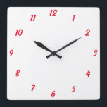 Red White Elegant Custom Colourful Cute Gift 2023 Square Wall Clock<br><div class="desc">Printed in classy white and red custom colour background! You may customize as you wish!</div>