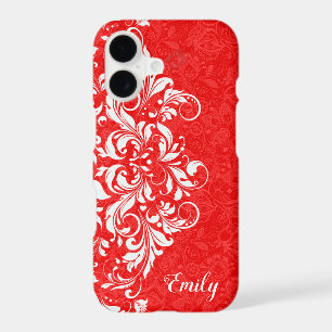 Red & White Elegant Girly Floral Lace Monogram