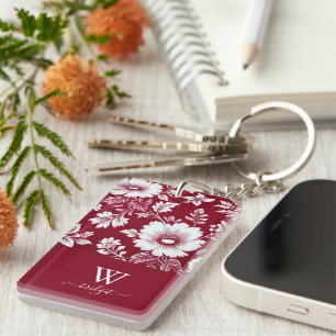 red & white elegant Modern Floral style Keychain