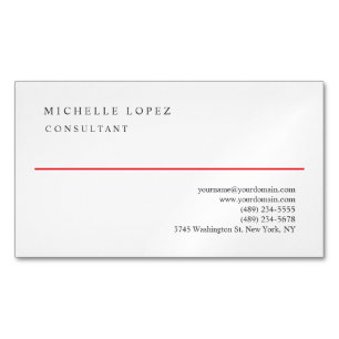 Red White Elegant Plain Professional  Magnetic Business Card