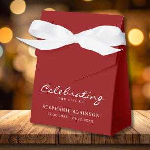 Red White Elegant Script Funeral Memorial Favor Box