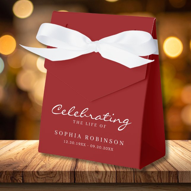 Red White Elegant Script Funeral Memorial Favor Box (Creator Uploaded)
