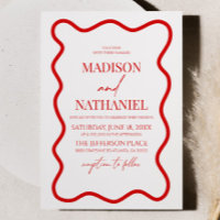 Red White Elegant Wavy Border Wedding