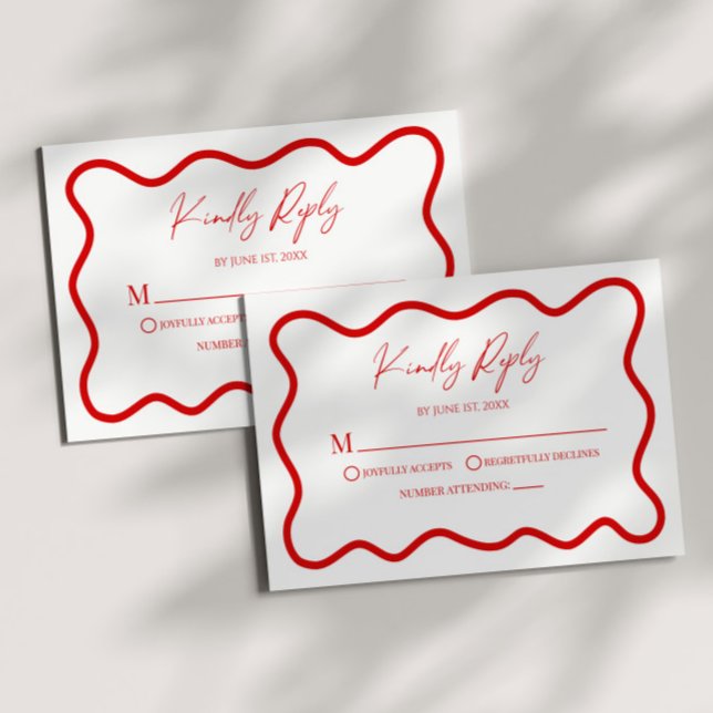 Red White Elegant Wavy Border Wedding RSVP Card (Créateur téléchargé)