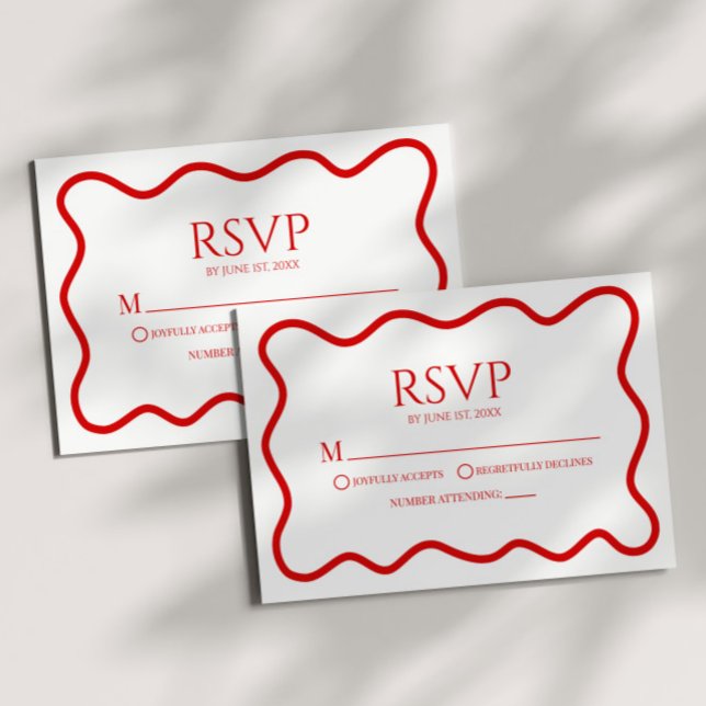 Red White Elegant Wavy Border Wedding RSVP Card (Créateur téléchargé)