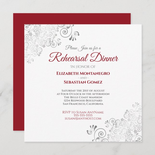 Red & White Elegant Wedding Rehearsal Dinner Invitation (Front/Back)