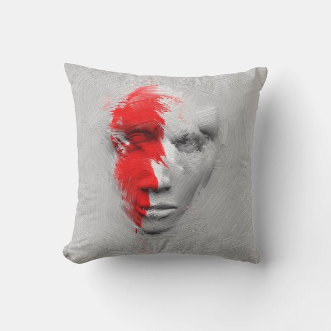 Red white face throw pillow (Front)