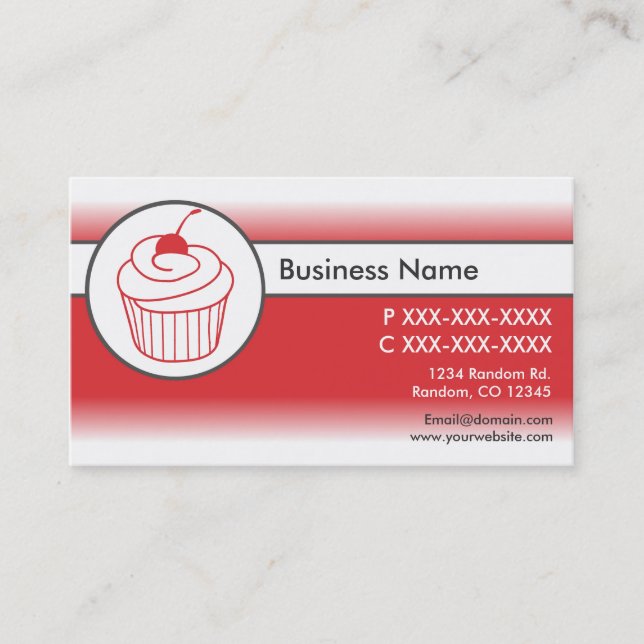 Red white fade cupcake custom business cards (Front)