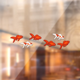 Red & White Fantail Goldfish Swimming Window Cling