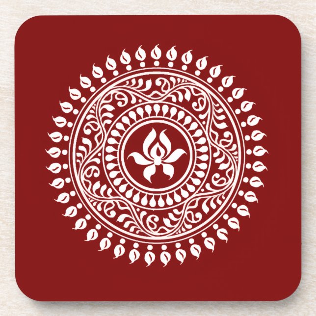 Red & White Festive Rangoli Coaster (Front)