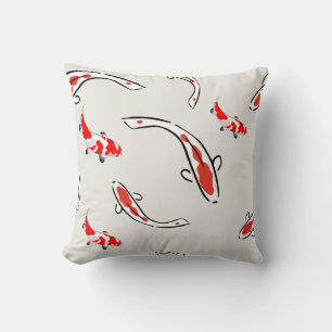 Red & White Fish Pillow – Graceful Movement on Cre
