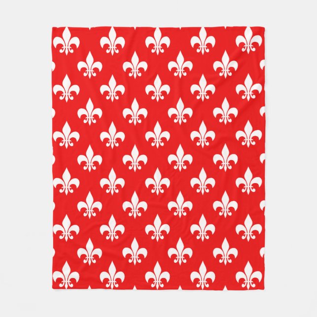 Red White Fleur-de-lis Fleece Blanket (Front)